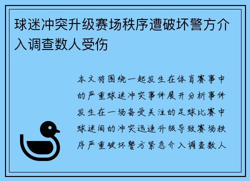 球迷冲突升级赛场秩序遭破坏警方介入调查数人受伤